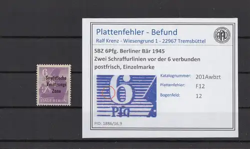 SBZ 1948 PLATTENFEHLER Nr 201Awbzt F12 postfrisch (216657)
