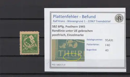 SBZ 1945 PLATTENFEHLER Nr 95AXt F40 postfrisch (216674)