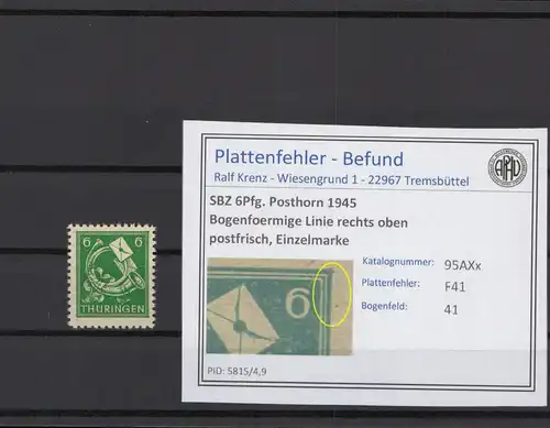 SBZ 1945 PLATTENFEHLER Nr 95AXx F41 postfrisch (216682)