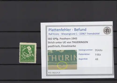 SBZ 1945 PLATTENFEHLER Nr 95AXx F48a postfrisch (216689)