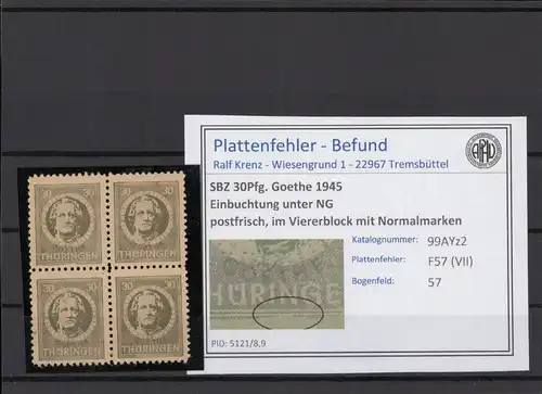 SBZ 1945 PLATTENFEHLER Nr 99AYz2 VII postfrisch (216698)