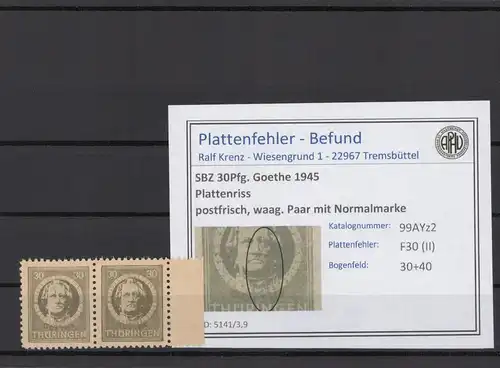 SBZ 1945 PLATTENFEHLER Nr 99AYz2 II postfrisch (216704)