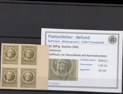 SBZ 1945 PLATTENFEHLER Nr 99BYz1 II postfrisch (216705)