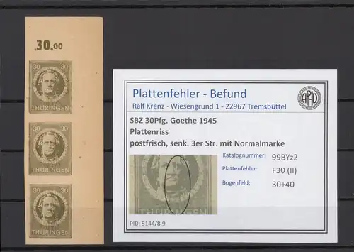 SBZ 1945 PLATTENFEHLER Nr 99BYz2 II postfrisch (216706)