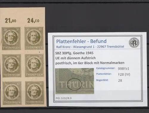 SBZ 1945 PLATTENFEHLER Nr 99BYz1 IV postfrisch (216710)