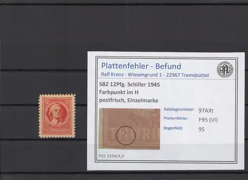 SBZ 1945 PLATTENFEHLER Nr 97AXt VI postfrisch (216711)