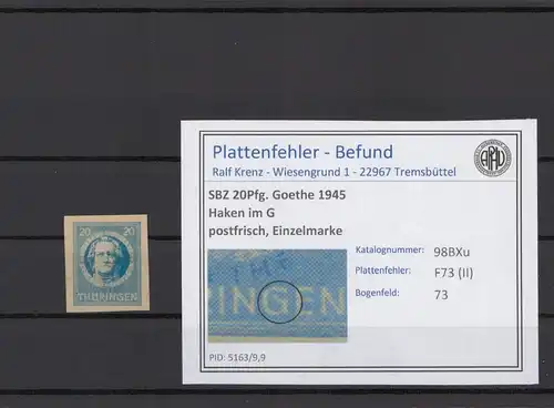 SBZ 1945 PLATTENFEHLER Nr 98BXu III postfrisch (216717)