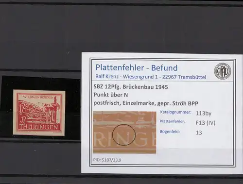 SBZ 1945 PLATTENFEHLER Nr 113by IV postfrisch (216741)