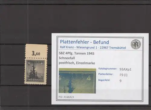 SBZ 1945 PLATTENFEHLER Nr 93AXp1 I postfrisch (218104)