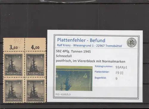 SBZ 1945 PLATTENFEHLER Nr 93AXp1 I postfrisch (218105)