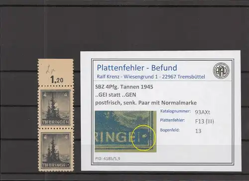 SBZ 1945 PLATTENFEHLER Nr 93AXt III postfrisch (218119)