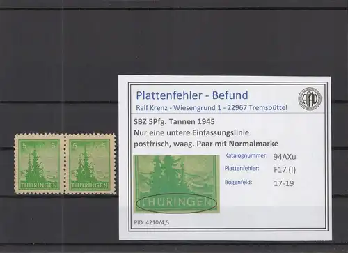 SBZ 1945 PLATTENFEHLER Nr 94AXu I postfrisch (218145)