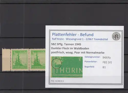 SBZ 1945 PLATTENFEHLER Nr 94AYy V postfrisch (218172)