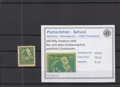 SBZ 1945 PLATTENFEHLER Nr 95AXt II postfrisch (218179)