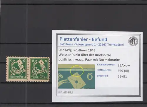 SBZ 1945 PLATTENFEHLER Nr 95AXdw III postfrisch (218187)