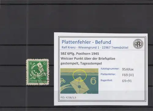 SBZ 1945 PLATTENFEHLER Nr 95AXax III postfrisch (218189)