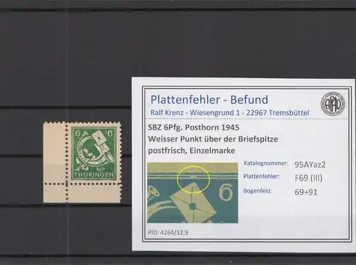 SBZ 1945 PLATTENFEHLER Nr 95AYaz2 III postfrisch (218194)