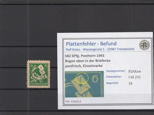 SBZ 1945 PLATTENFEHLER Nr 95AXaw IV postfrisch (218199)