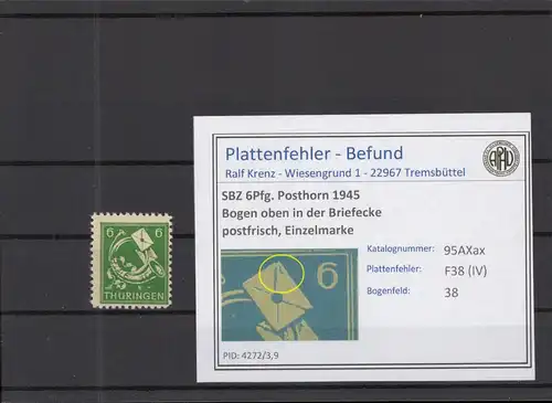 SBZ 1945 PLATTENFEHLER Nr 95AXax IV postfrisch (218202)