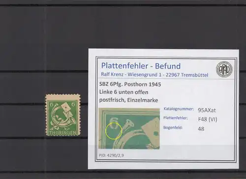 SBZ 1945 PLATTENFEHLER Nr 95AXat VI postfrisch (218216)