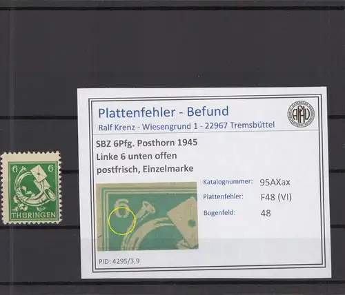 SBZ 1945 PLATTENFEHLER Nr 95AXax VI postfrisch (218221)