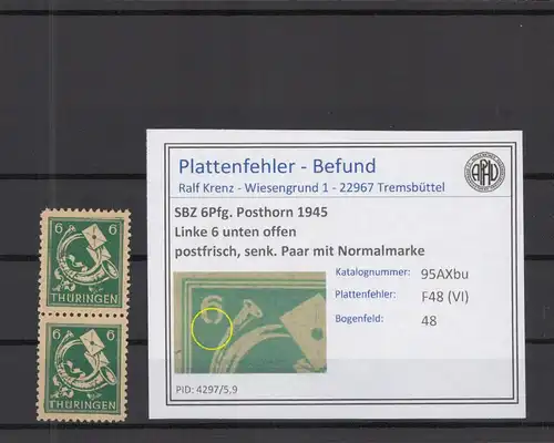SBZ 1945 PLATTENFEHLER Nr 95AXbu VI postfrisch (218223)