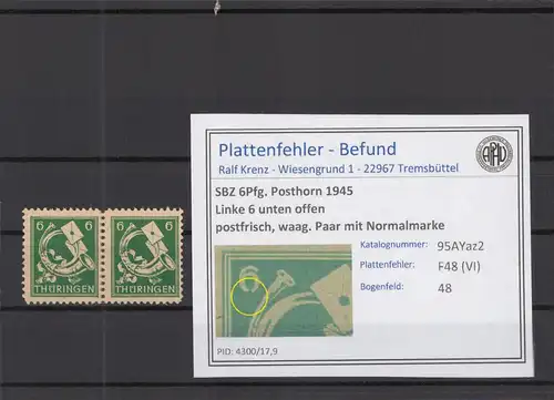 SBZ 1945 PLATTENFEHLER Nr 95AYaz2 VI postfrisch (218225)