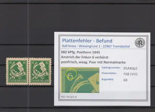 SBZ 1945 PLATTENFEHLER Nr 95AXdp1 VIII postfrisch (218237)