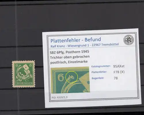 SBZ 1945 PLATTENFEHLER Nr 95AXat X postfrisch (218240)
