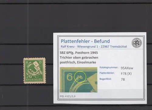 SBZ 1945 PLATTENFEHLER Nr 95AXaw X postfrisch (218242)