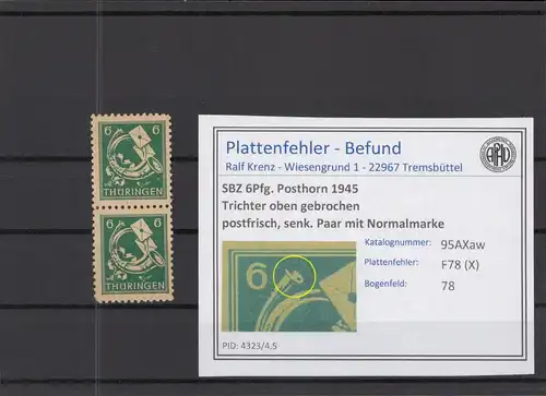 SBZ 1945 PLATTENFEHLER Nr 95AXaw X postfrisch (218243)