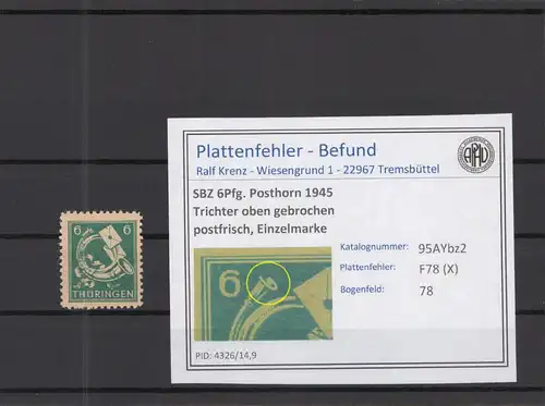 SBZ 1945 PLATTENFEHLER Nr 95AYbz2 X postfrisch (218246)