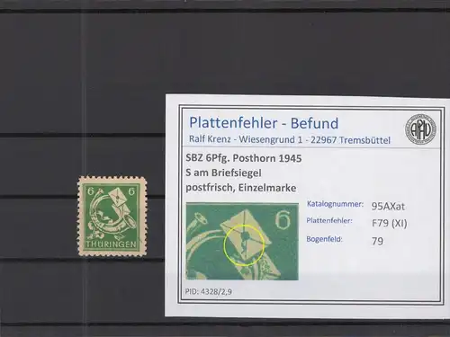 SBZ 1945 PLATTENFEHLER Nr 95AXat XI postfrisch (218248)