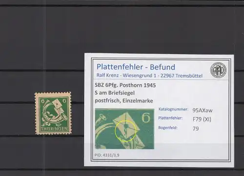 SBZ 1945 PLATTENFEHLER Nr 95AXaw XI postfrisch (218251)