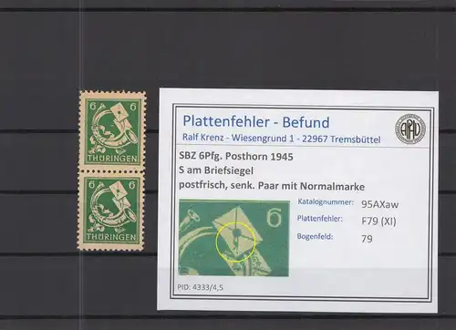 SBZ 1945 PLATTENFEHLER Nr 95AXaw XI postfrisch (218253)