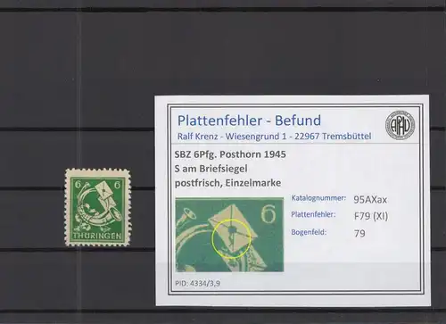 SBZ 1945 PLATTENFEHLER Nr 95AXax XI postfrisch (218254)