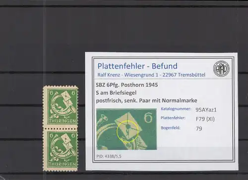 SBZ 1945 PLATTENFEHLER Nr 95AYaz1 XI postfrisch (218257)