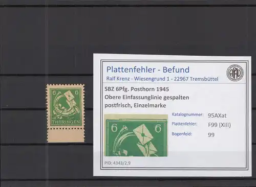 SBZ 1945 PLATTENFEHLER Nr 95AXat XIII postfrisch (218261)