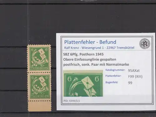 SBZ 1945 PLATTENFEHLER Nr 95AXat XIII postfrisch (218262)