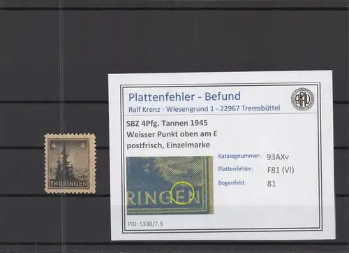 SBZ 1945 PLATTENFEHLER Nr 93AXv VI postfrisch (218263)