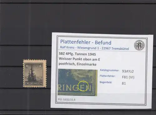 SBZ 1945 PLATTENFEHLER Nr 93AYz2 VI postfrisch (218265)