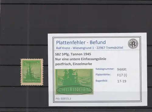 SBZ 1945 PLATTENFEHLER Nr 94AXt I postfrisch (218269)