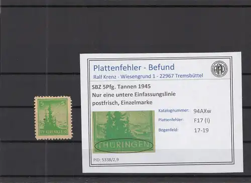 SBZ 1945 PLATTENFEHLER Nr 94AXw I postfrisch (218270)