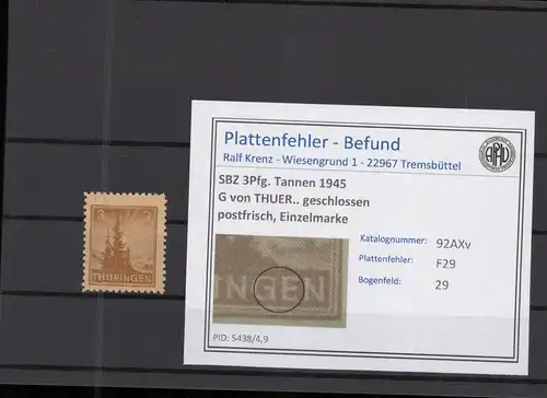 SBZ 1945 PLATTENFEHLER Nr 92AXv F29 postfrisch (218286)