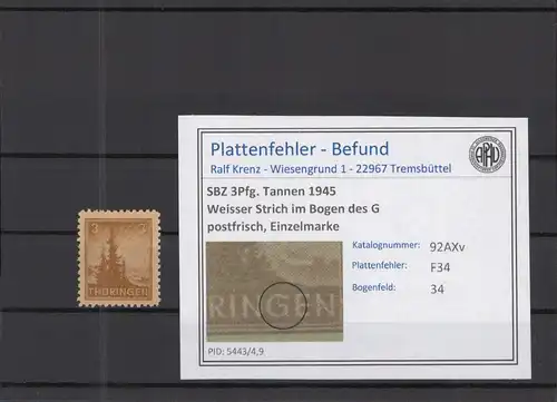 SBZ 1945 PLATTENFEHLER Nr 92AXv F34 postfrisch (218291)