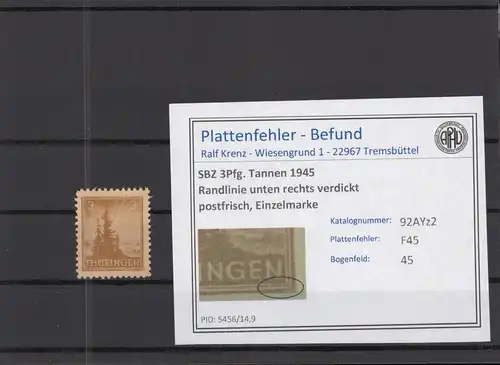 SBZ 1945 PLATTENFEHLER Nr 92AYz2 F45 postfrisch (218304)