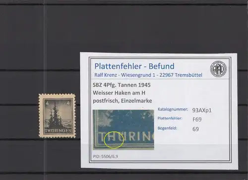 SBZ 1945 PLATTENFEHLER Nr 93AXp1 F69 postfrisch (218354)