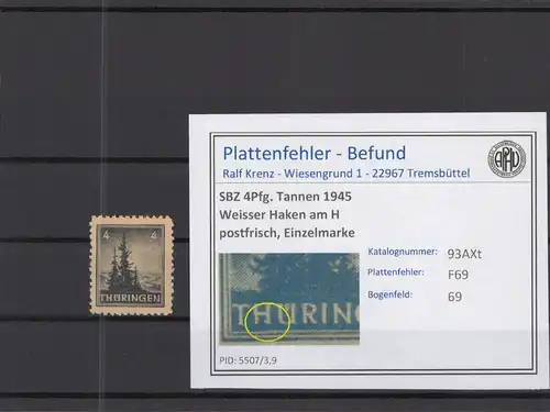 SBZ 1945 PLATTENFEHLER Nr 93AXt F69 postfrisch (218355)