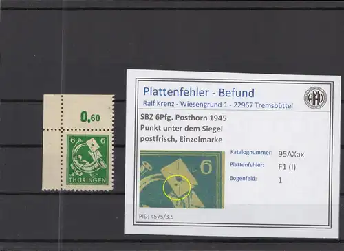 SBZ 1945 PLATTENFEHLER Nr 95AXax I postfrisch (218374)