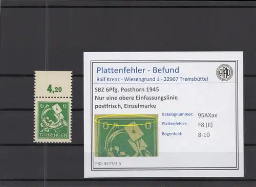 SBZ 1945 PLATTENFEHLER Nr 95AXaw II postfrisch (218376)